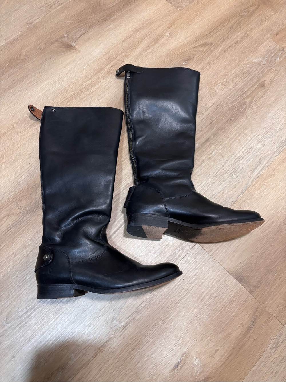 $388 Frye Women’s Melissa Black Leather Snap w/Zip Back Riding Boots -Size 8.5